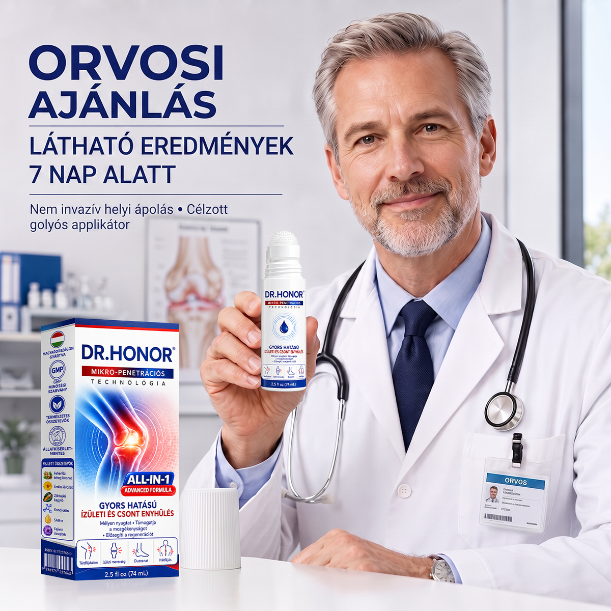 OFICIÁLNÍ E-SHOP | DR.HONOR® Mikrojehličkový roll-on 0,05 mm s rychlým účinkem pro úlevu od bolesti kloubů a kostí 🦴