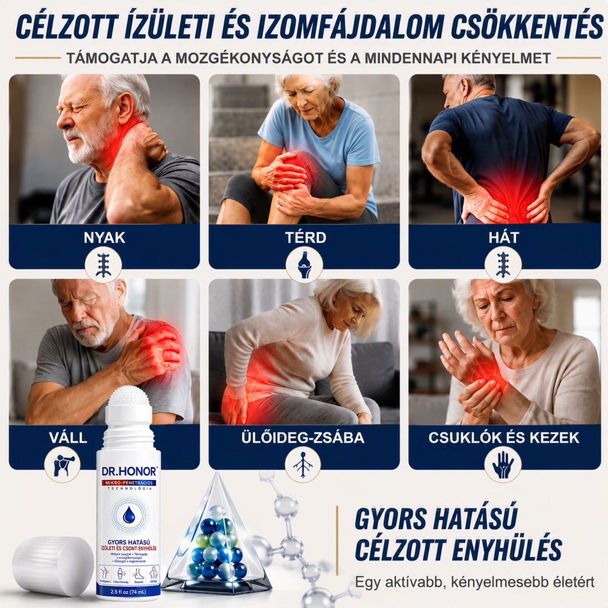 OFICIÁLNÍ E-SHOP | DR.HONOR® Mikrojehličkový roll-on 0,05 mm s rychlým účinkem pro úlevu od bolesti kloubů a kostí 🦴